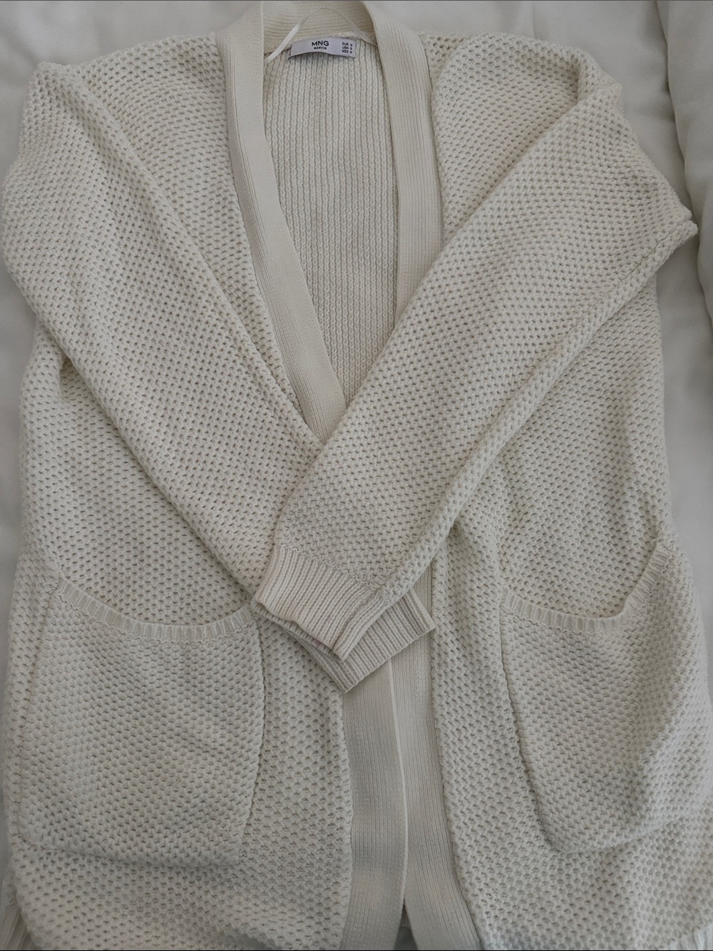Mango Cream Open Cardigan with Patch Pockets